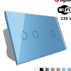 Włącznik dotykowy podwójny + pojedynczy EC Wi-Fi i Podwójny panel szklany w kolorze niebieskim (VL-C7012EC-69) LIVOLO