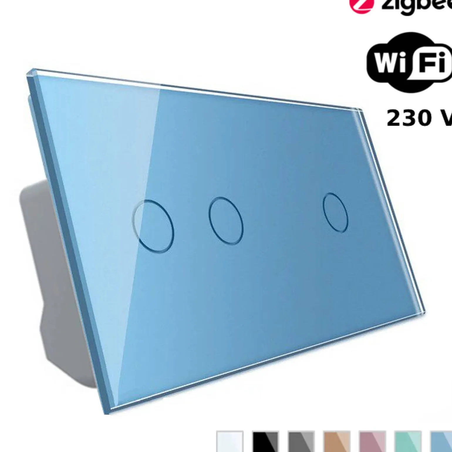 Włącznik dotykowy podwójny + pojedynczy EC Wi-Fi i Podwójny panel szklany w kolorze niebieskim (VL-C7012EC-69) LIVOLO