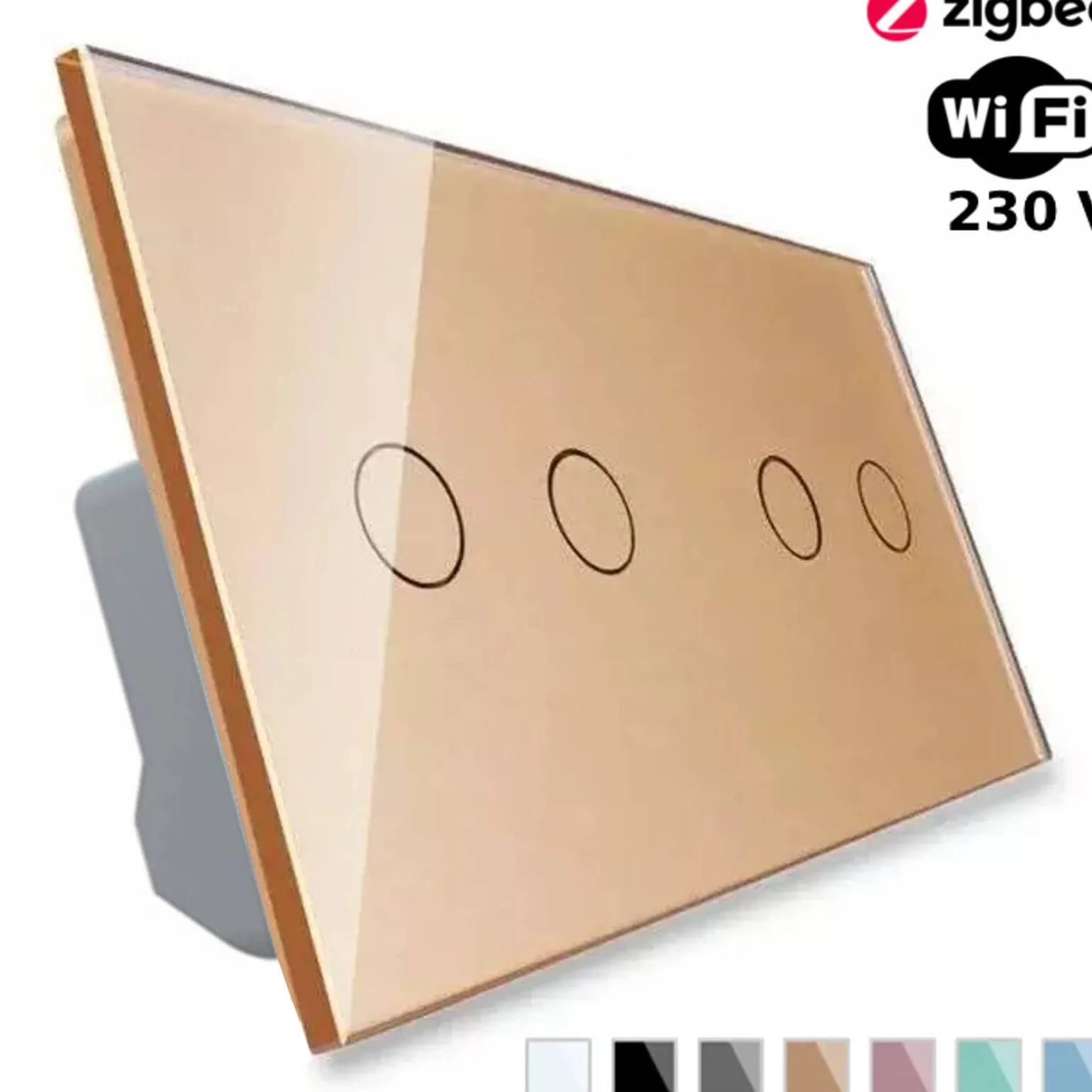 Włącznik dotykowy podwójny + podwójny EC Wi-Fi z podwójnym panelem szklanym w kolorze złotym 2 + 2 (VL-C7022EC-63) LIVOLO