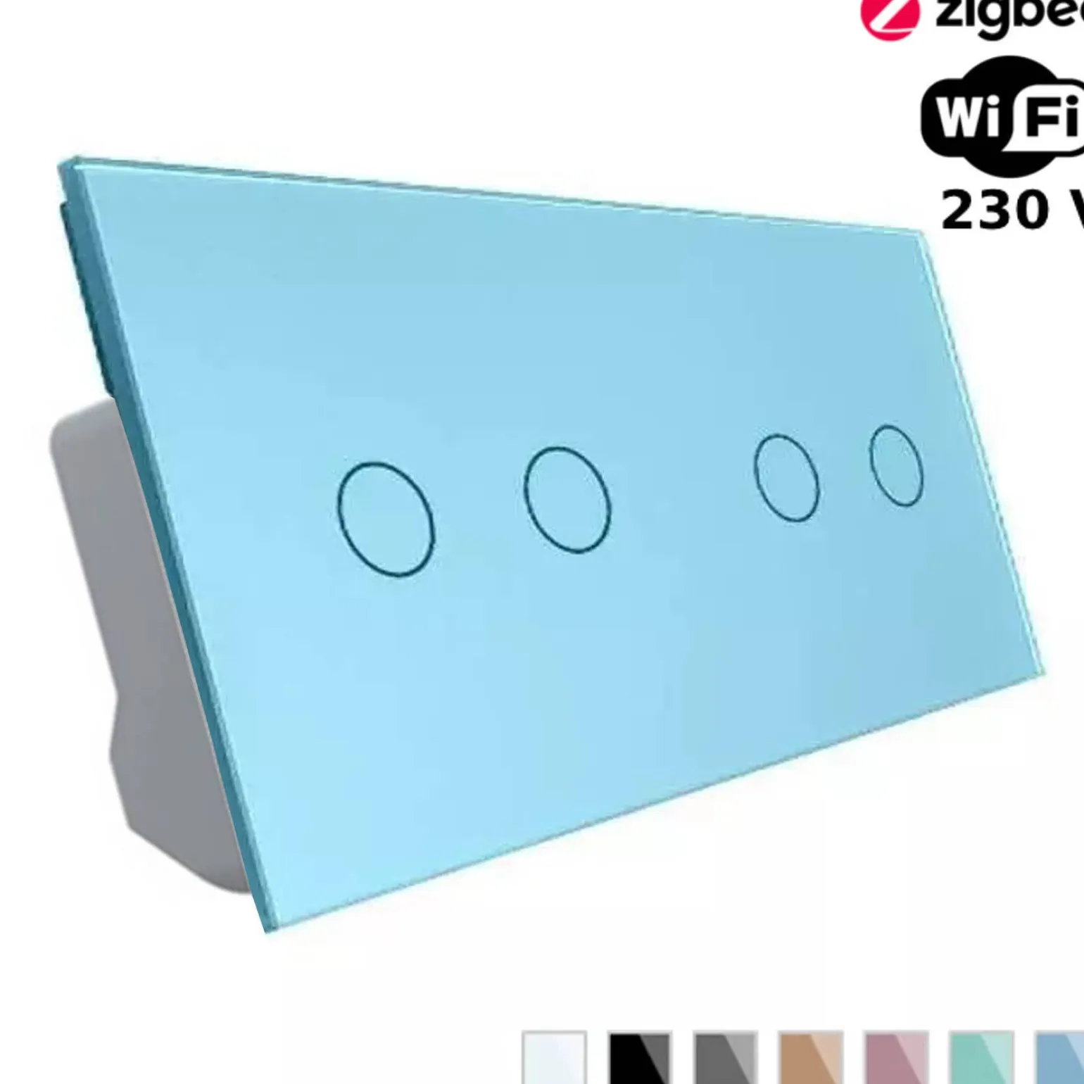 Włącznik dotykowy podwójny + podwójny EC Wi-Fi z podwójnym panelem szklanym w kolorze niebieskim 2 + 2 (VL-C7022EC-69) LIVOLO