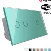 Włącznik dotykowy podwójny + pojedynczy EC Wi-Fi i Podwójny panel szklany w kolorze zielonym (VL-C7012EC-68) LIVOLO