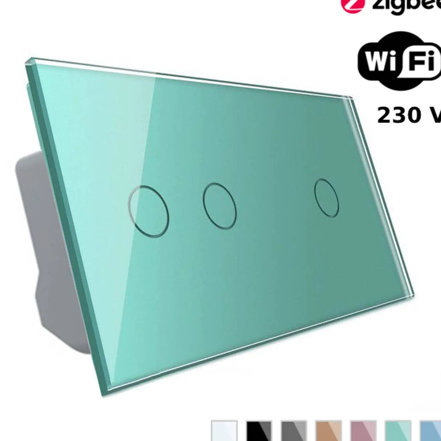 Włącznik dotykowy podwójny + pojedynczy EC Wi-Fi i Podwójny panel szklany w kolorze zielonym (VL-C7012EC-68) LIVOLO