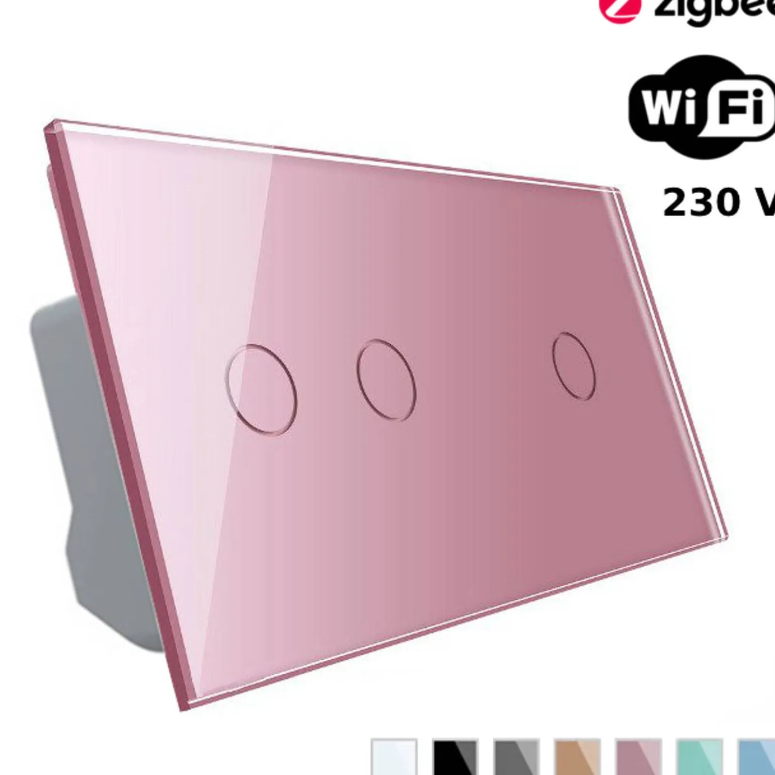 Włącznik dotykowy podwójny + pojedynczy EC Wi-Fi i Podwójny panel szklany w kolorze różowym (VL-C7012EC-67) LIVOLO