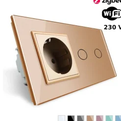 Włącznik dotykowy podwójny EC Wi-Fi z gniazdem elektrycznym złoty (VL-C702ECG-63) LIVOLO