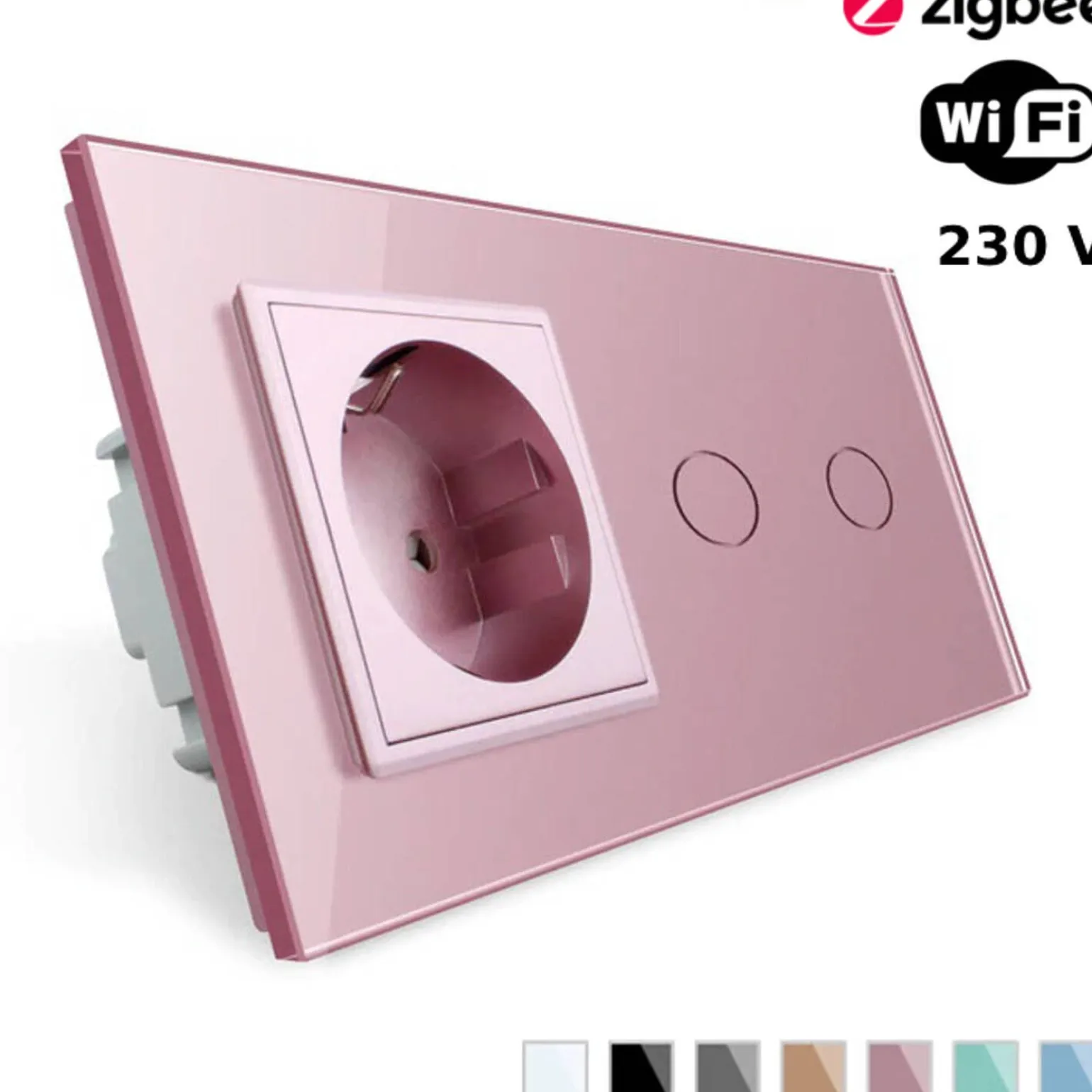 Włącznik dotykowy podwójny EC Wi-Fi z gniazdem elektrycznym różowy (VL-C702ECG-67) LIVOLO