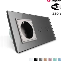 Włącznik dotykowy podwójny EC Wi-Fi z gniazdem elektrycznym srebrny (VL-C702ECG-64) LIVOLO