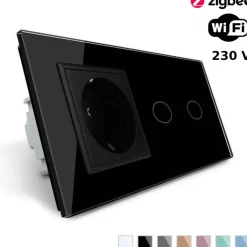 Włącznik dotykowy podwójny EC Wi-Fi z gniazdem elektrycznym czarny (VL-C702ECG-62) LIVOLO