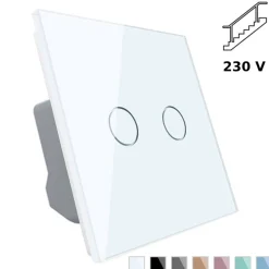 Włącznik dotykowy podwójny schodowo - krzyżowy z białym panelem szklanym (VL-C702S-61) LIVOLO
