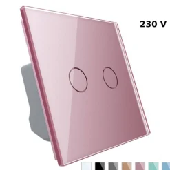 Włącznik dotykowy podwójny z różowym panelem szklanym (VL-C702-67) LIVOLO