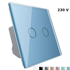 Włącznik dotykowy podwójny z niebieskim panelem szklanym (VL-C702-69) LIVOLO