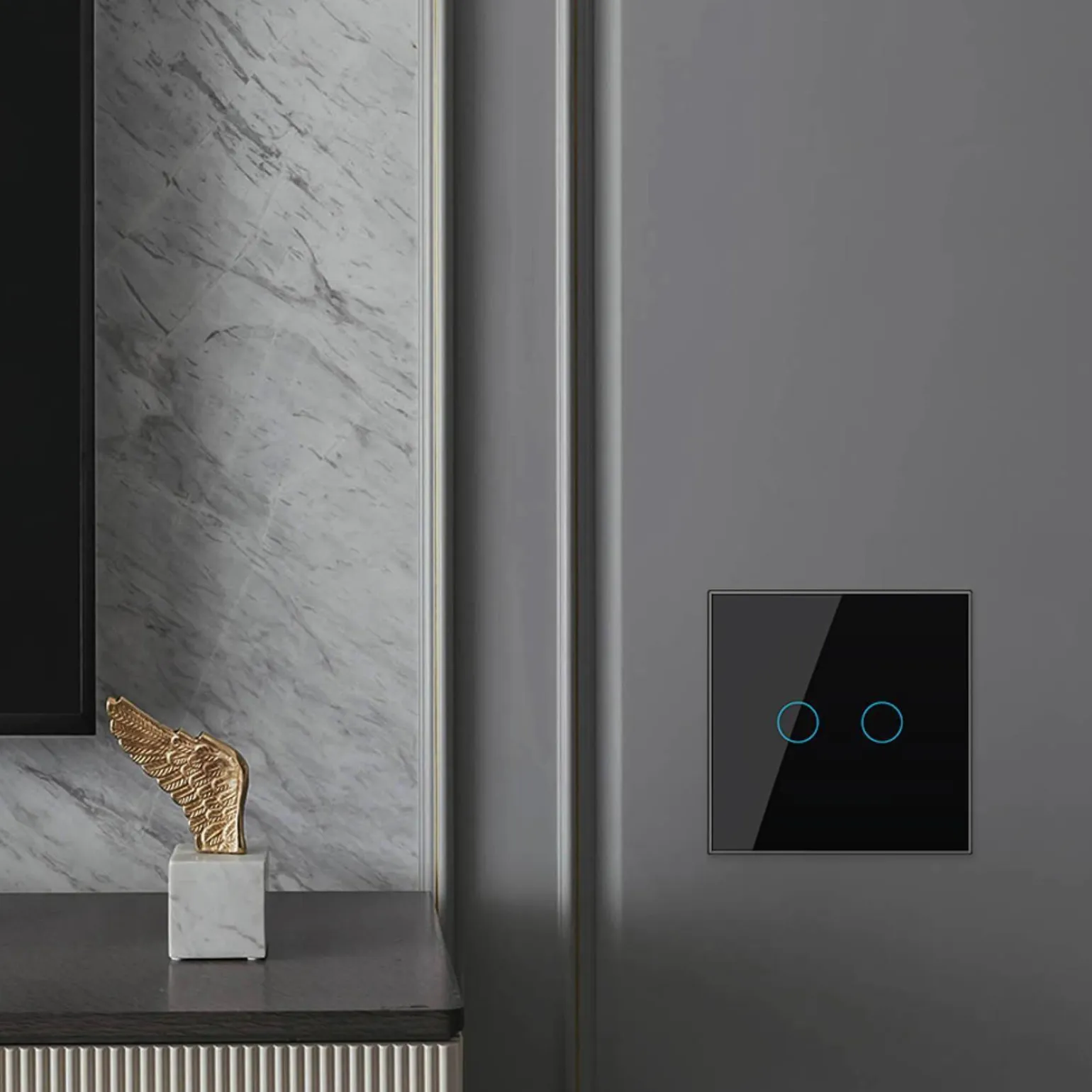 Włącznik dotykowy podwójny ze srebrnym panelem szklanym (VL-C702-64) LIVOLO