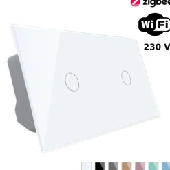 Włącznik dotykowy pojedynczy EC Wi-Fi + podwójny panel szklany w kolorze Białym 1 + 1 (VL-C7011EC-61) LIVOLO