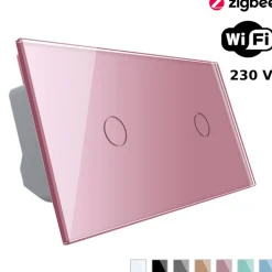 Włącznik dotykowy pojedynczy EC Wi-Fi + podwójny panel szklany w kolorze Różowym 1 + 1 (VL-C7011EC-67) LIVOLO