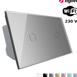 Włącznik dotykowy pojedynczy EC Wi-Fi + podwójny panel szklany w kolorze Srebrnym 1 + 1 (VL-C7011EC-64) LIVOLO
