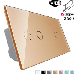 Włącznik dotykowy Schodowo - krzyżowy 2 + 1 EC Wi-Fi w kolorze złotym (VL-C7012SEC-63) LIVOLO
