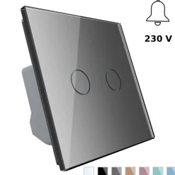 Włącznik podwójny dotykowy, bistabilny (impulsowy, dzwonkowy) ze srebrnym panelem szklanym FIBARO (VL-C702IH-64) LIVOLO