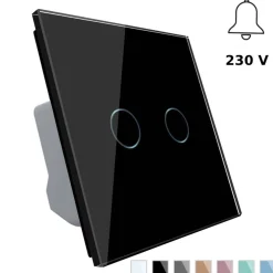 Włącznik podwójny dotykowy, bistabilny (impulsowy, dzwonkowy) z czarnym panelem szklanym FIBARO (VL-C702IH-62) LIVOLO