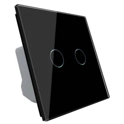 Włącznik podwójny dotykowy, bistabilny (impulsowy, dzwonkowy) z czarnym panelem szklanym FIBARO (VL-C702IH-62) LIVOLO