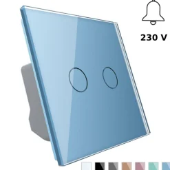 Włącznik podwójny dotykowy, bistabilny (impulsowy, dzwonkowy) z niebieskim panelem szklanym FIBARO (VL-C702IH-69) LIVOLO