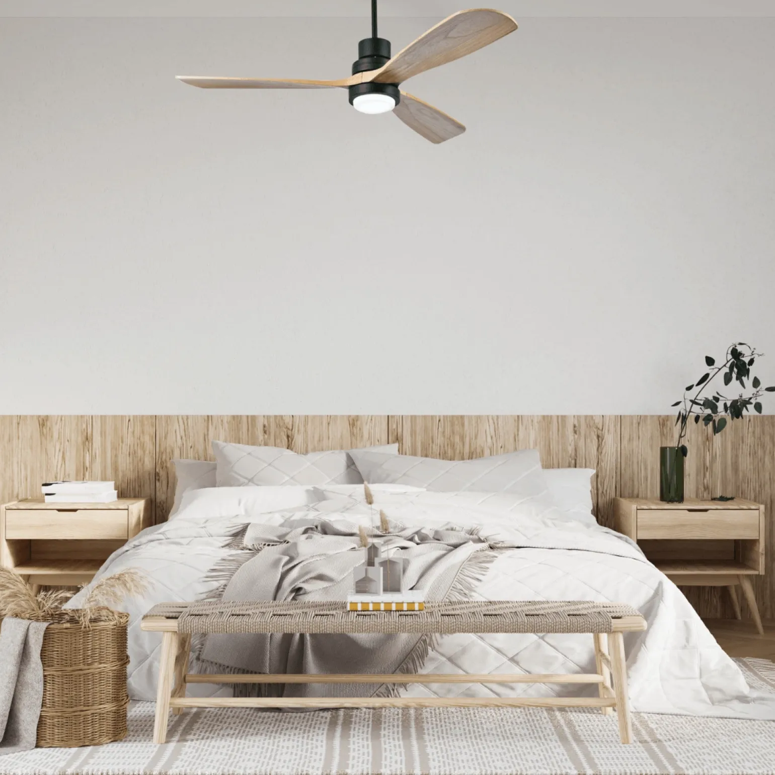 Wentylator sufitowy z drewna naturalnego i oświetleniem LED 15W (19141) - Zambelis