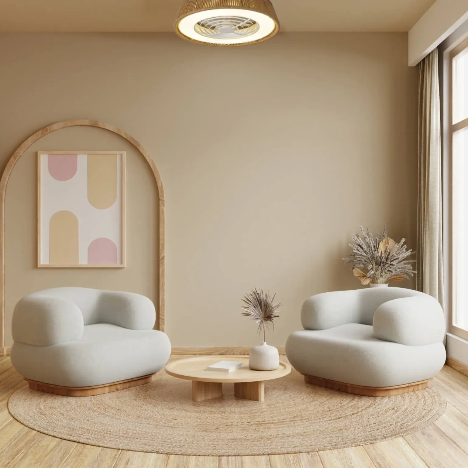 Wentylator sufitowy z metalowymi elementami i sznurkiem konopnym 33W LED (23001 Zambelis) - Zambelis