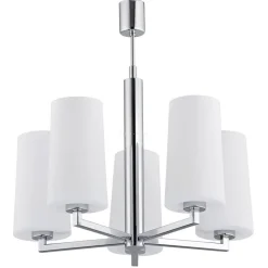 żyrandol 5 pł. CAMELOT chromowany stelaż, białe klosze klosze ARGON 2053 - żyrandol