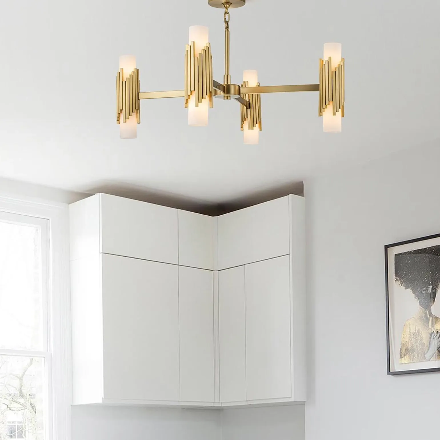 Żyrandol Marvele - 8 źródeł światła - Postarzany mosiądz (MARVELE8-AB-OPAL) - Elstead Lighting