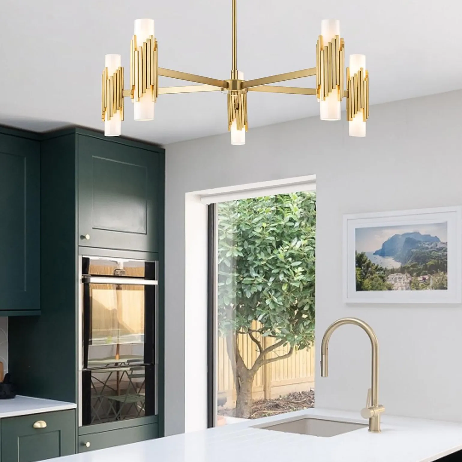 Żyrandol Marvele - 10 źródeł światła - Postarzany mosiądz (MARVELE10-AB-OPAL) - Elstead Lighting