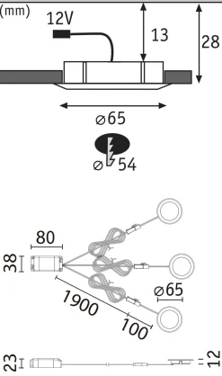 Zestaw opraw meblowych do wbudowania EBL SET 3x2,5W 3x180lm 3000K 12V złoty matowy / tworzywo sztuczne (PL93119) - PAULMANN