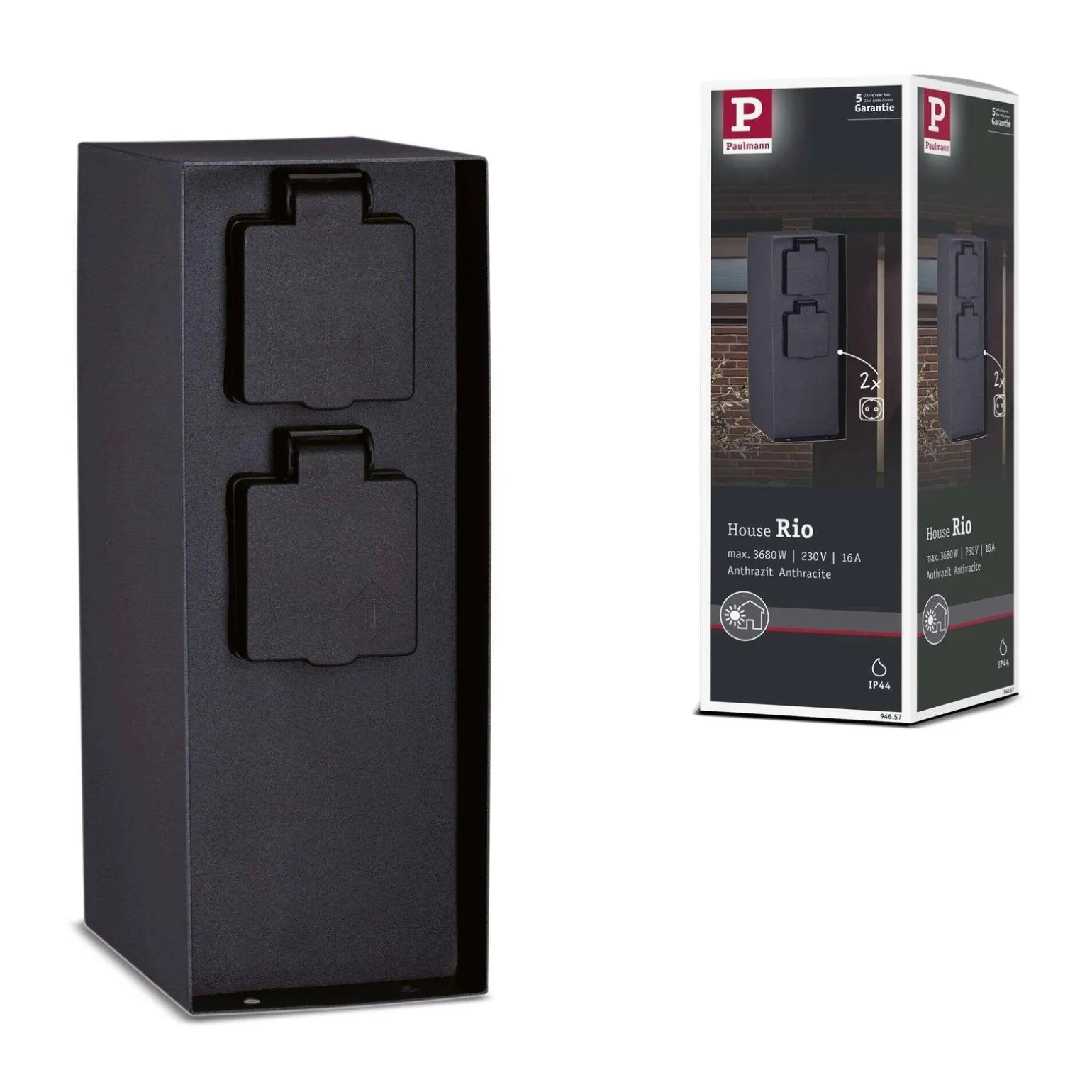 Zewnętrzna kolumna zasilajaca RIO 2GN. 230V IP44 stal szlachetna / antracyt (PL94657) - PAULMANN