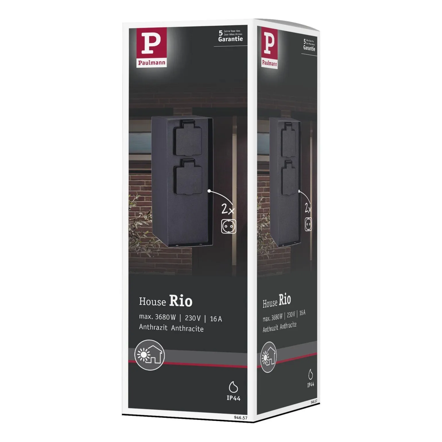 Zewnętrzna kolumna zasilajaca RIO 2GN. 230V IP44 stal szlachetna / antracyt (PL94657) - PAULMANN