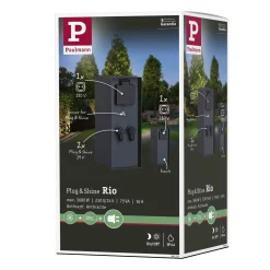 Zewnętrzna kolumna zasilająca RIO 2GN. 24V Plug & Shine + 2GN. 230V IP44 + czujnik zmierzchu stal szlachetna / antracyt (PL94701) - PAULMANN
