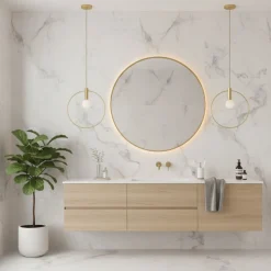 Złota lampa wisząca przy lustrze Bella 40 cm (DP0001A-400R) - Step into Design